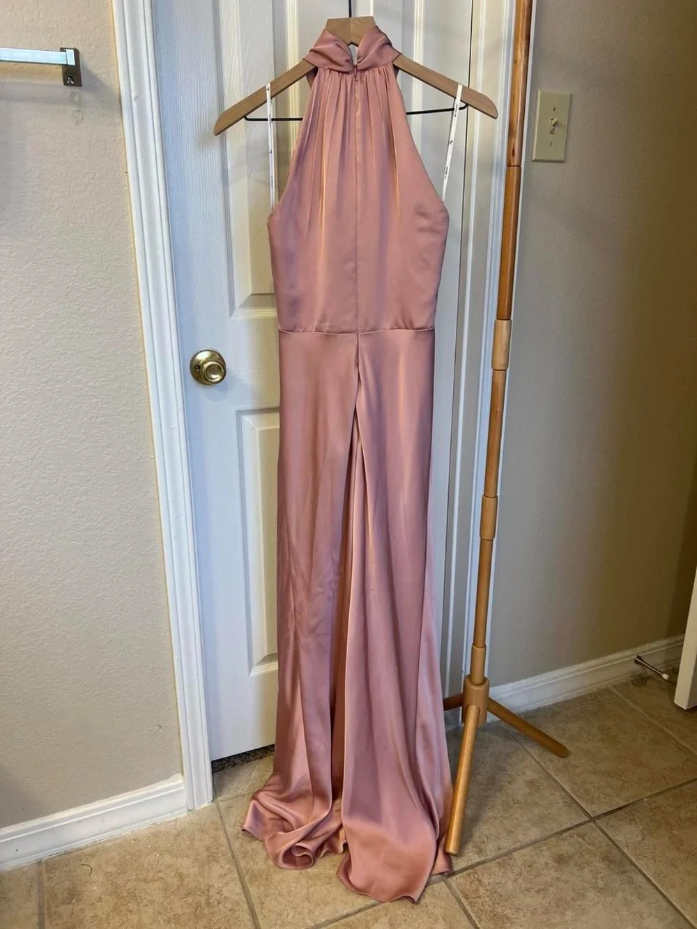 Halter Satin Bridesmaid Dress in Dusty Rose